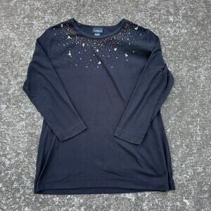 Trilogy Candy Corn Studded Top Halloween Y2K Women Size Large‎ Black Long Sleeve